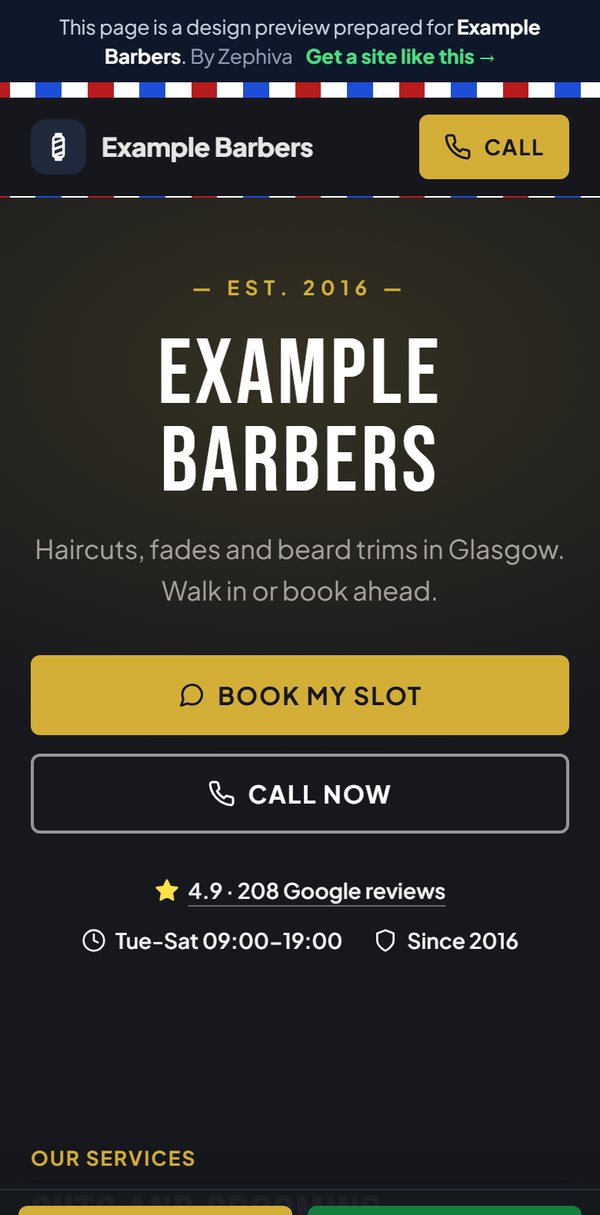 Sample barber website design