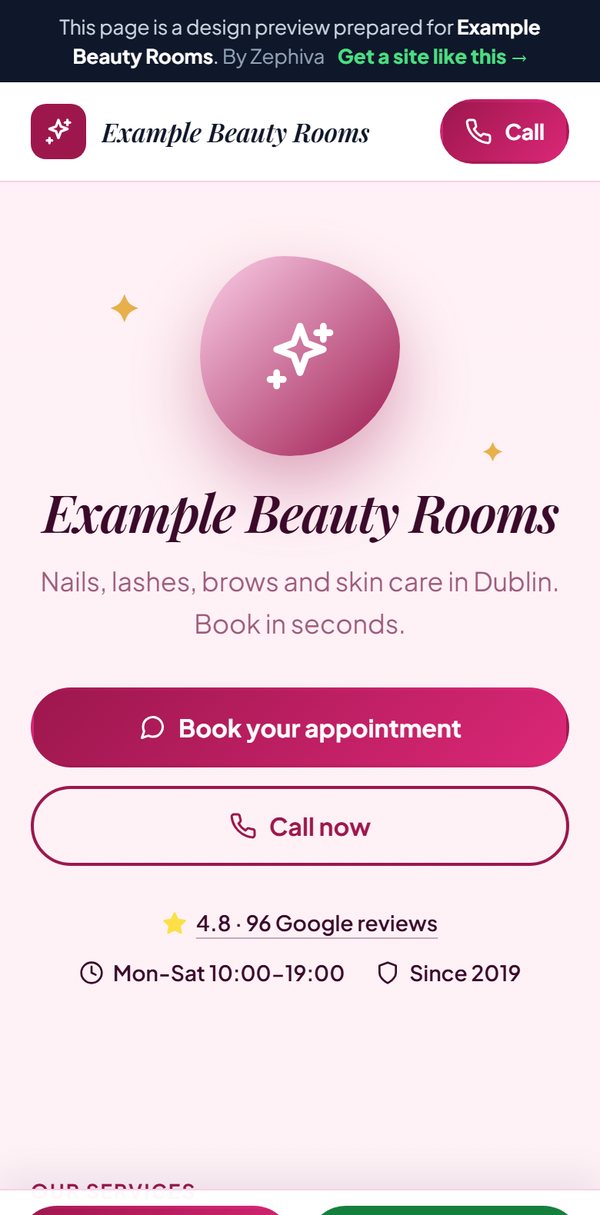 Sample beauty salon website design