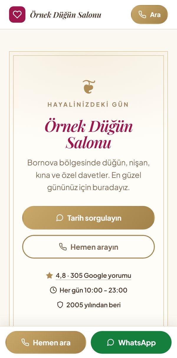 Düğün salonu için örnek site tasarımı