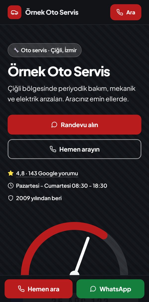 Oto servis için örnek site tasarımı